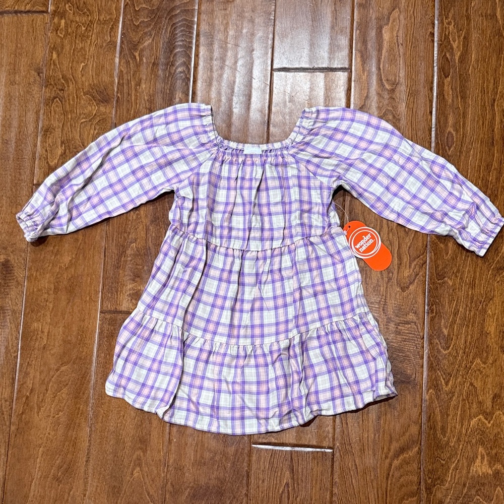 NWT Size 18M Wonder Nation Fresh Ivory Plaid Long Sleeve Dress
